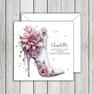 Floral Stiletto Boot Female Birthday Card