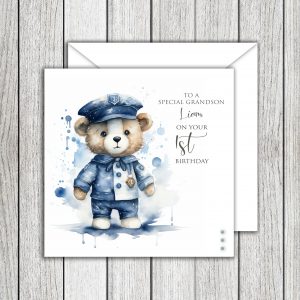 First Birthday Cute Blue Teddy Card - Any Relation