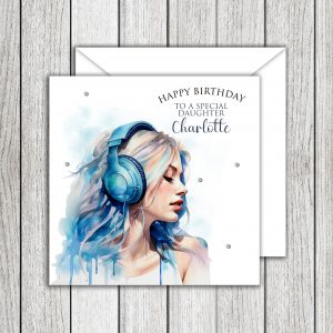 All The Blues Headphones Female Birthday Card